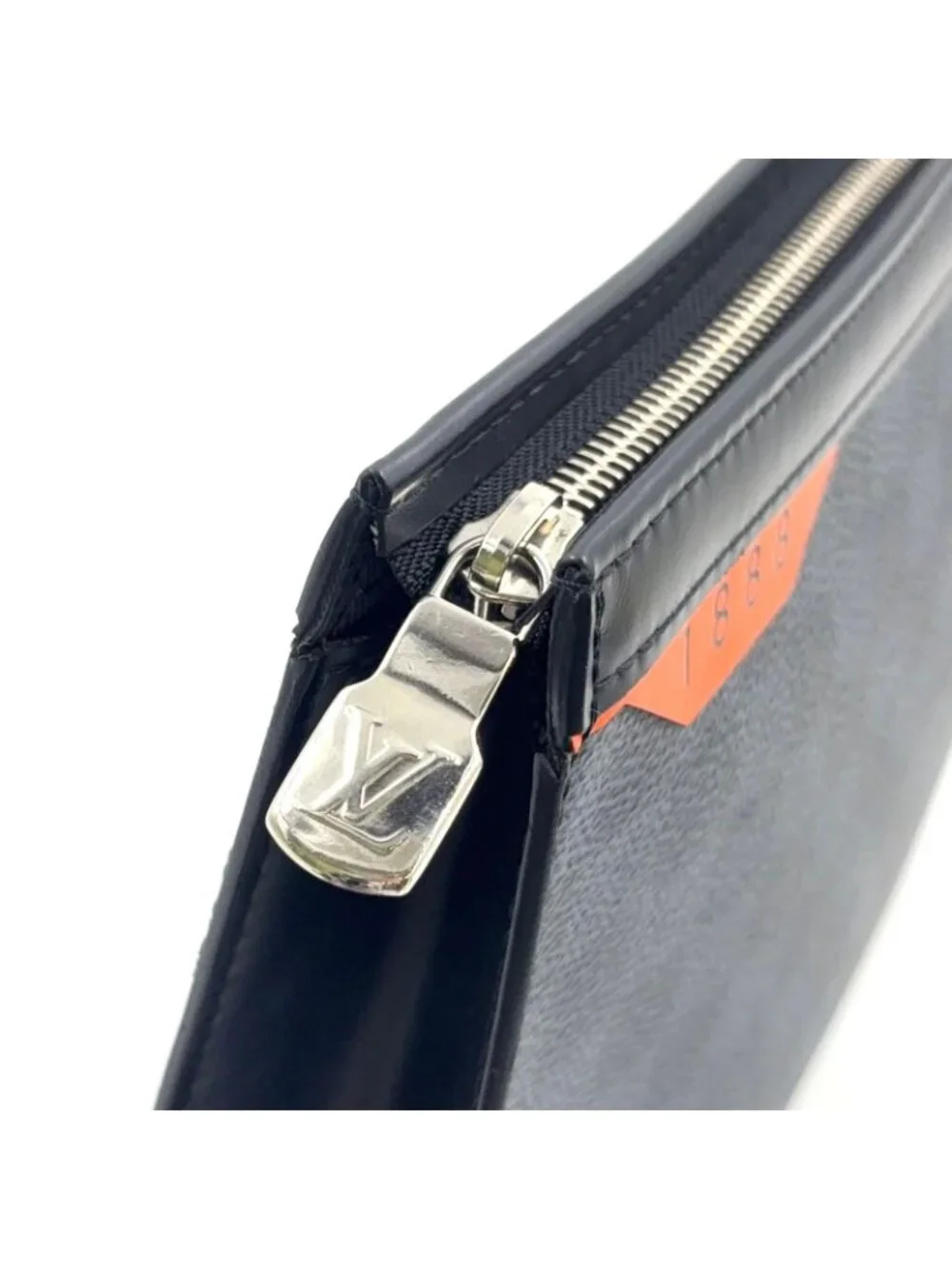 Louis Vuitton Pochette Voyage MM Damier Cobalt Leather Orange Navy Black Clutch